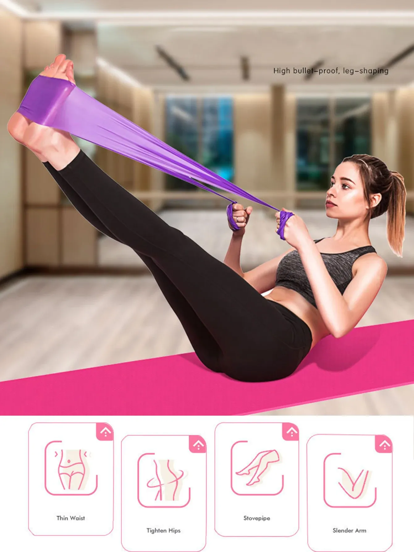Bande de résistance portable pour yoga et pilates, haute élasticité, idéale pour l'entraînement complet du corps à domicile (1 pièce) 5