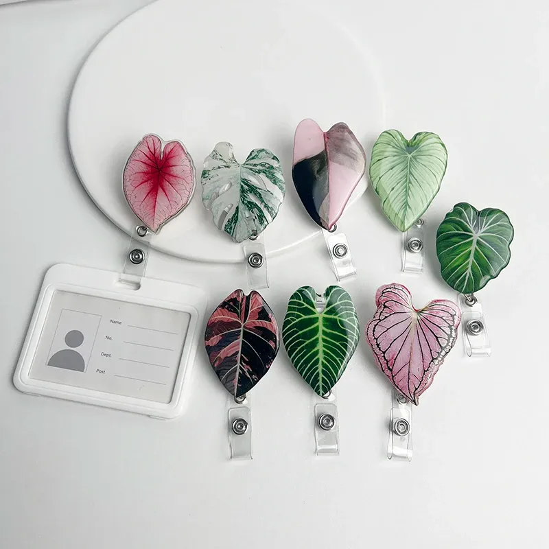 Porte-badge rétractable à motif feuilles tropicales pour cartes nominatives et badges 6