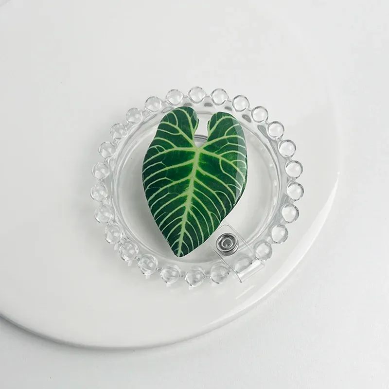 Porte-badge rétractable à motif feuilles tropicales pour cartes nominatives et badges 14