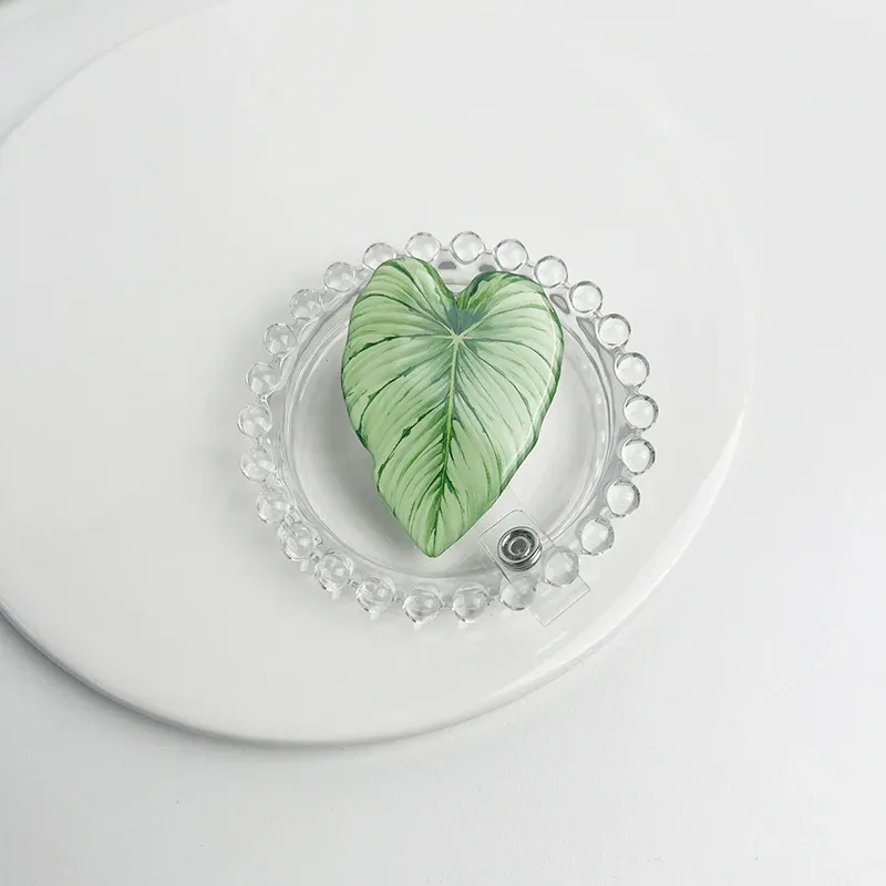 Porte-badge rétractable à motif feuilles tropicales pour cartes nominatives et badges 13