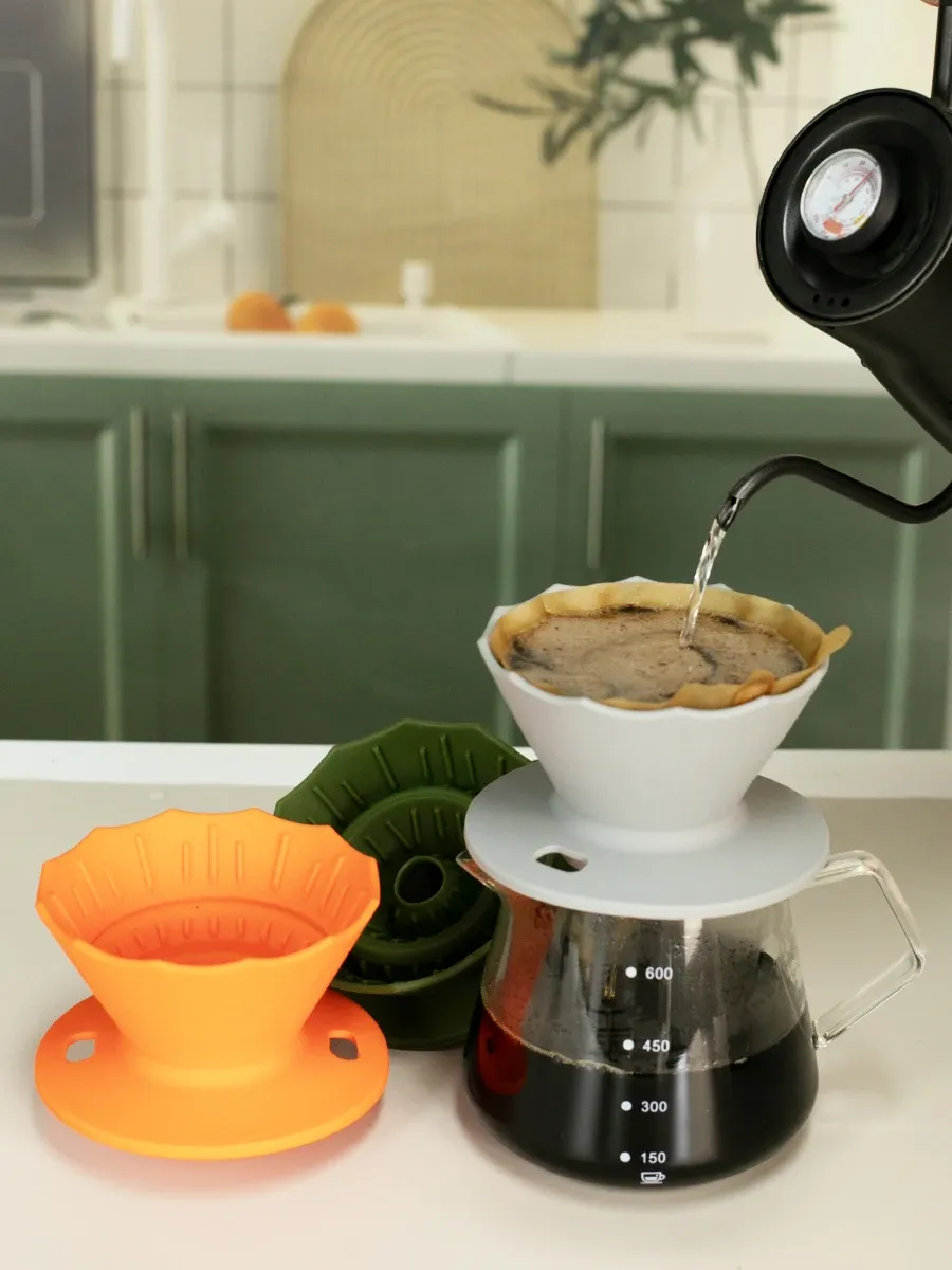 Filtre à café pliable en silicone, vue rapprochée