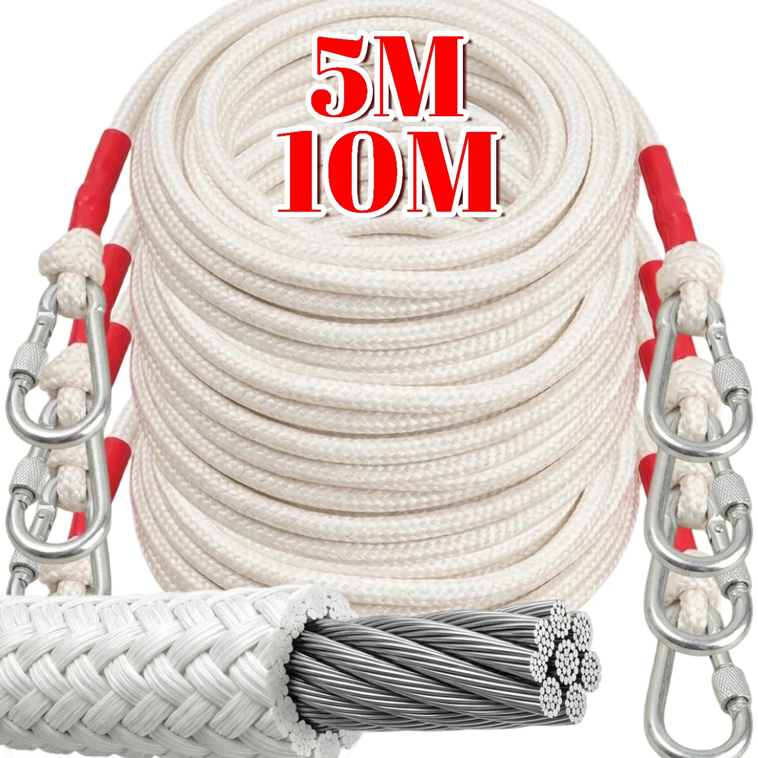 Corde à linge robuste en fil d'acier avec mousquetons inox, pour le séchage du linge au camping et en déplacement - Image 1