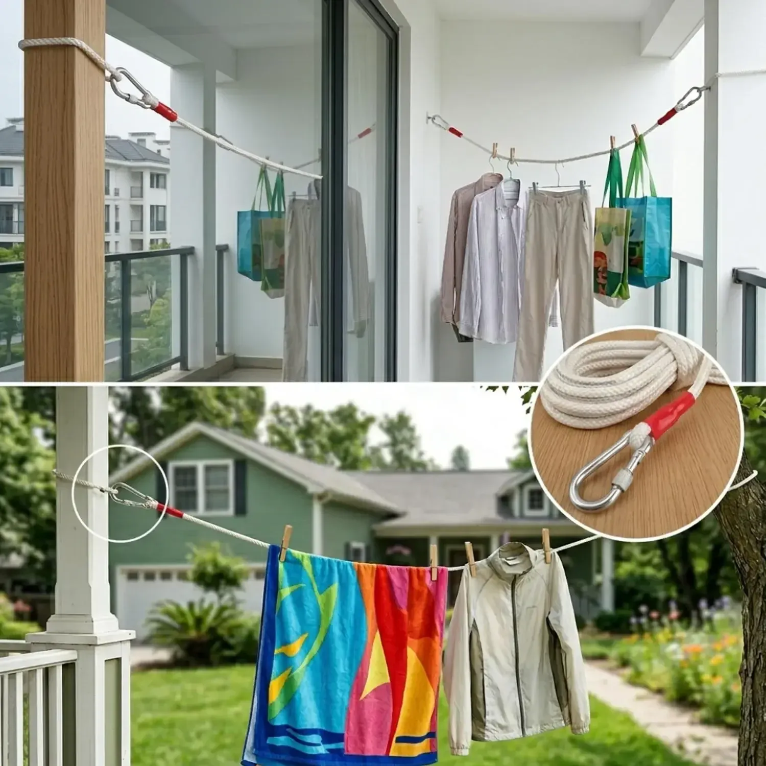 Corde à linge robuste, accessoires de fixation