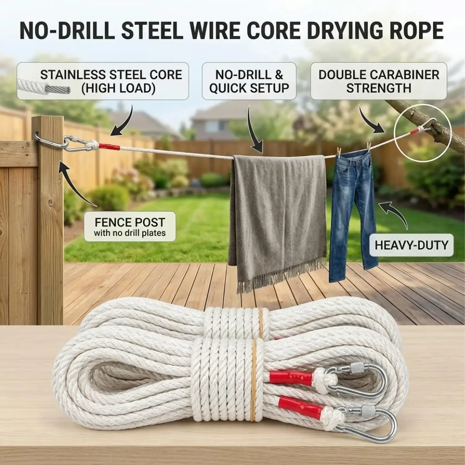 Corde à linge robuste, détail du produit