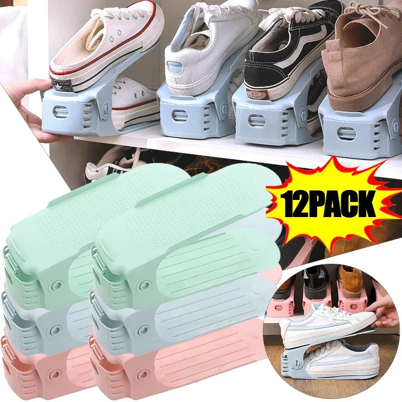 Range-chaussures empilable réglable à double niveau pour placard, gain de place (lot de 1 ou 12 pièces)