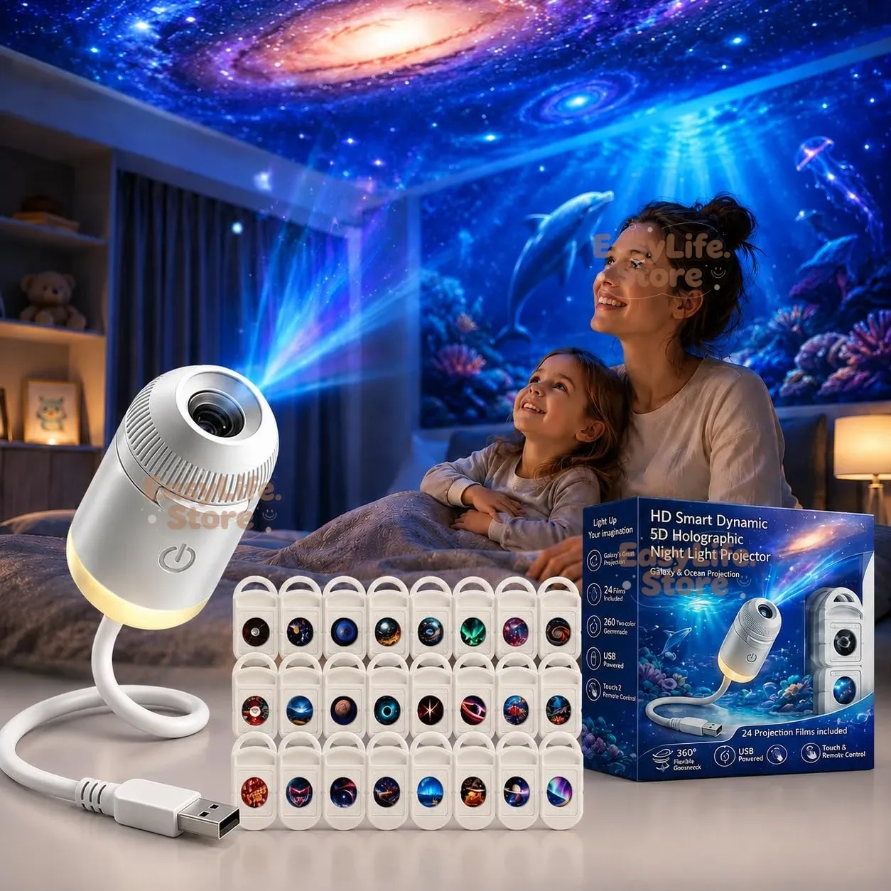 Projecteur de nuit holographique 2 en 1 Galaxie et Océan avec 24 films pour la décoration de chambre 8