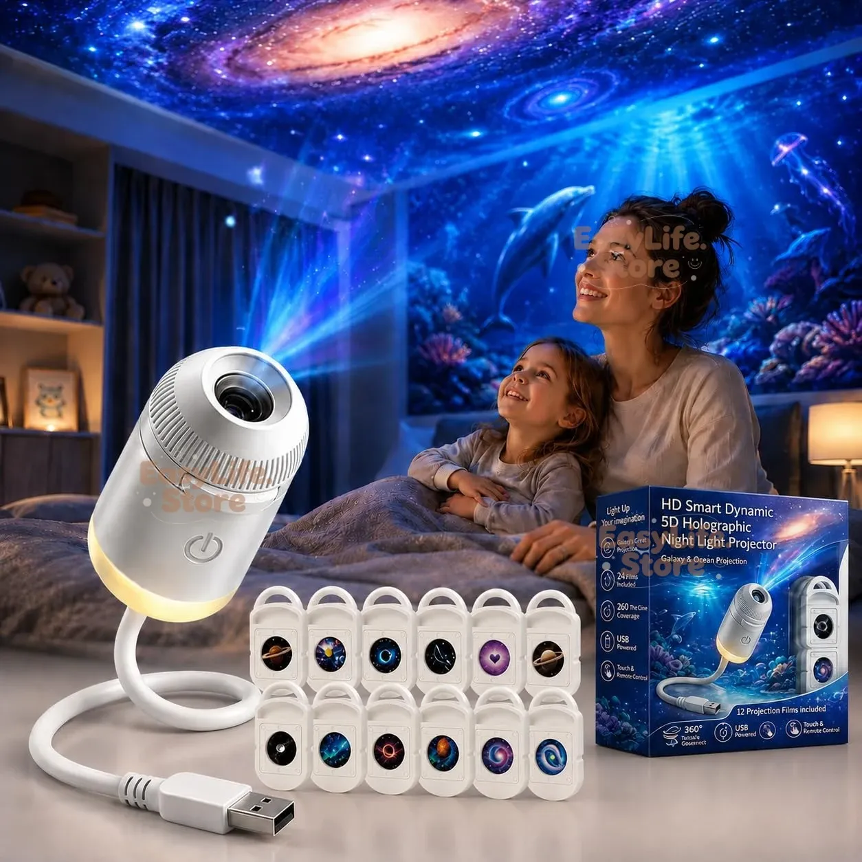 Projecteur de nuit holographique 2 en 1 Galaxie et Océan avec 24 films pour la décoration de chambre 9