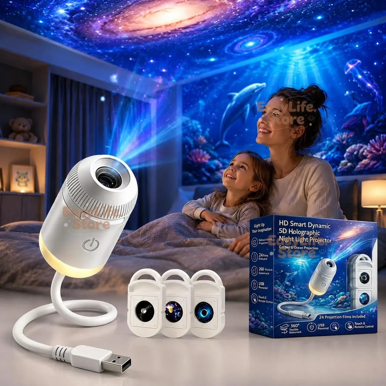 Projecteur de nuit holographique 2 en 1 Galaxie et Océan avec 24 films pour la décoration de chambre 10