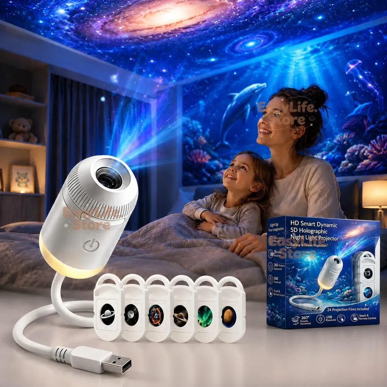 Projecteur de nuit holographique 2 en 1 Galaxie et Océan avec 24 films pour la décoration de chambre 7