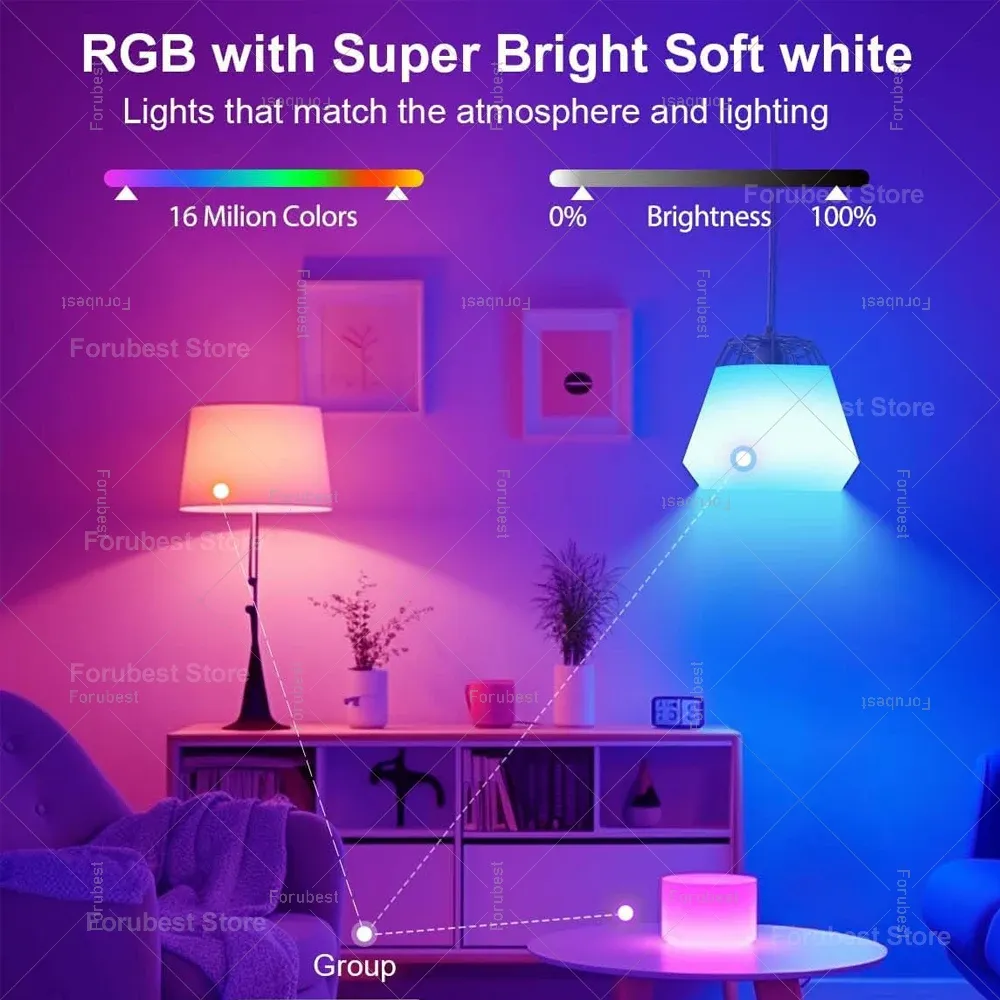 Tuya – Ampoule LED intelligente E27 RGB CW 15 W / 20 W, WiFi, Bluetooth, éclairage décoratif pour la maison, 220 V / 110 V, compatible Alexa, Amazon et Google Voice 2