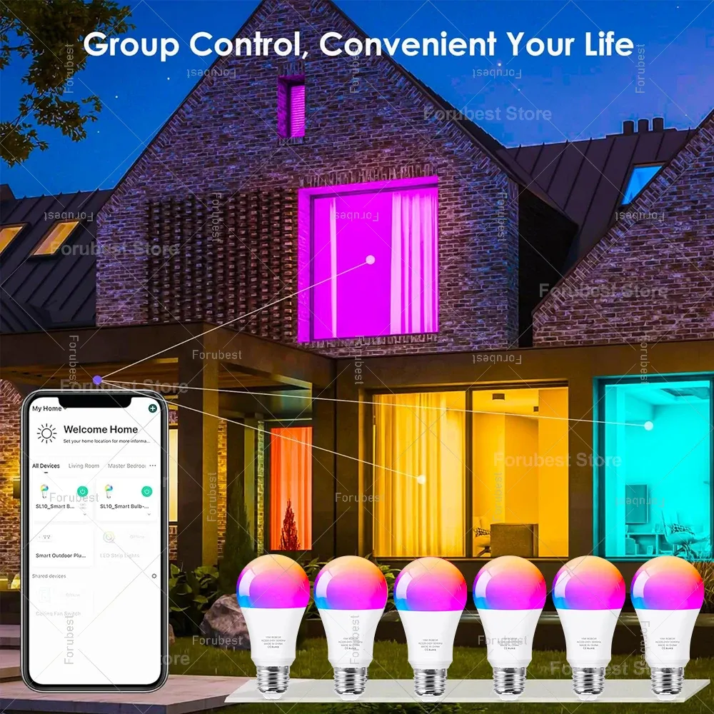 Tuya – Ampoule LED intelligente E27 RGB CW 15 W / 20 W, WiFi, Bluetooth, éclairage décoratif pour la maison, 220 V / 110 V, compatible Alexa, Amazon et Google Voice 6