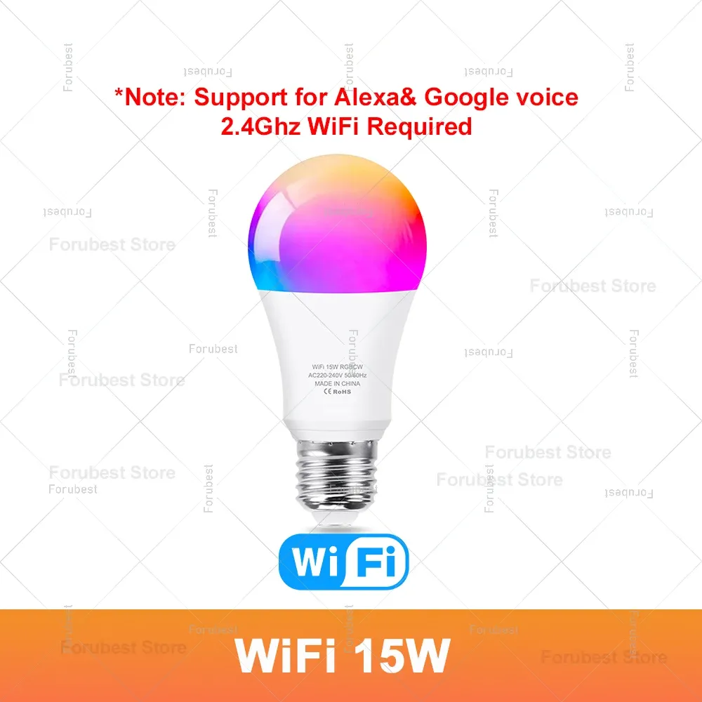 Tuya – Ampoule LED intelligente E27 RGB CW 15 W / 20 W, WiFi, Bluetooth, éclairage décoratif pour la maison, 220 V / 110 V, compatible Alexa, Amazon et Google Voice 8