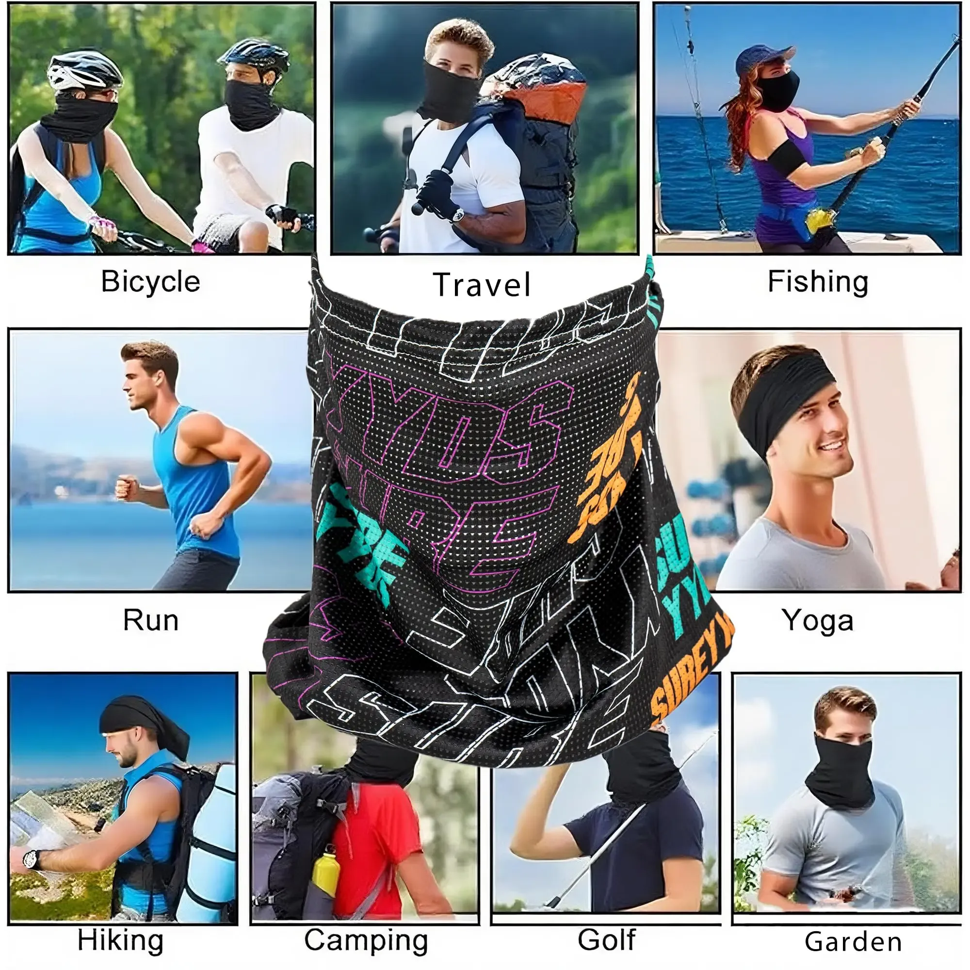 Masque facial anti-UV en soie glacée, style hip-hop, respirant, idéal pour la randonnée et le cyclisme 5