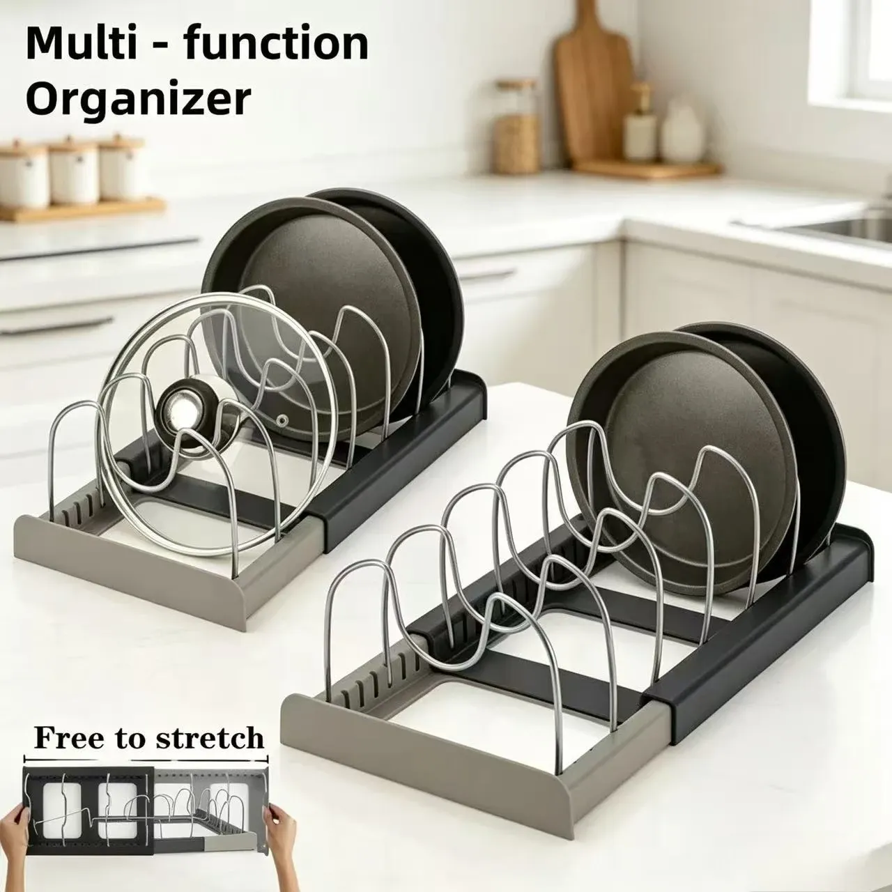 Étagère télescopique à 7 compartiments pour casseroles, poêles et couvercles, rangement gain de place - Image 1