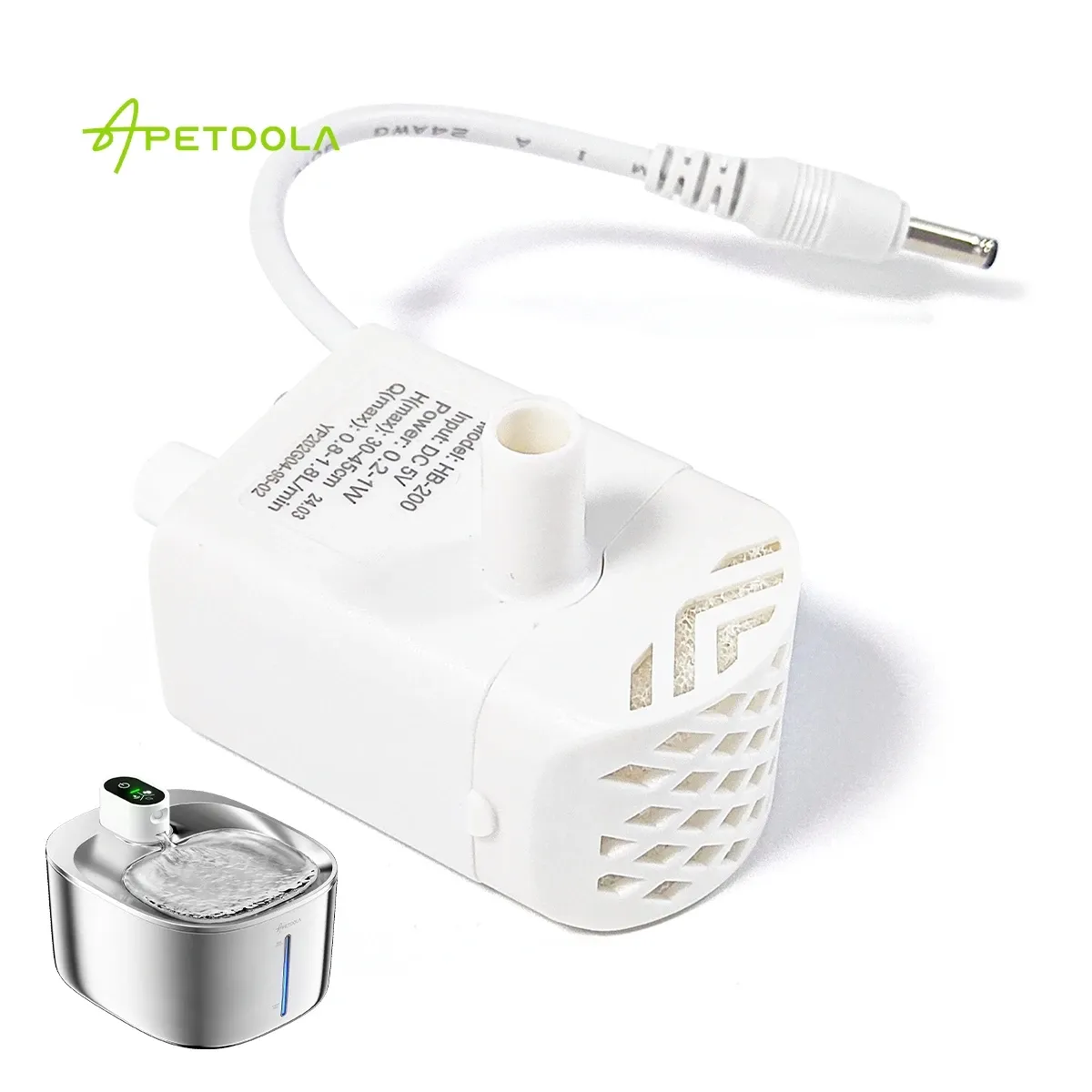 APETDOLA Fontaine d'eau pour animaux de compagnie en acier inoxydable, 4 L, pompe à moteur avec protection anti-marche à sec, modèle FS10 Pro