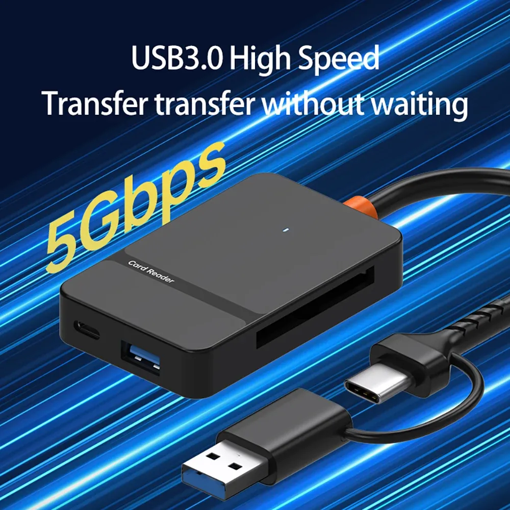 Lecteur de carte USB-C 8 en 1, lecteur multifonction compatible SD/TF/CF/MS, transfert de données jusqu'à 5 Gbps, adaptateur de carte flash 2