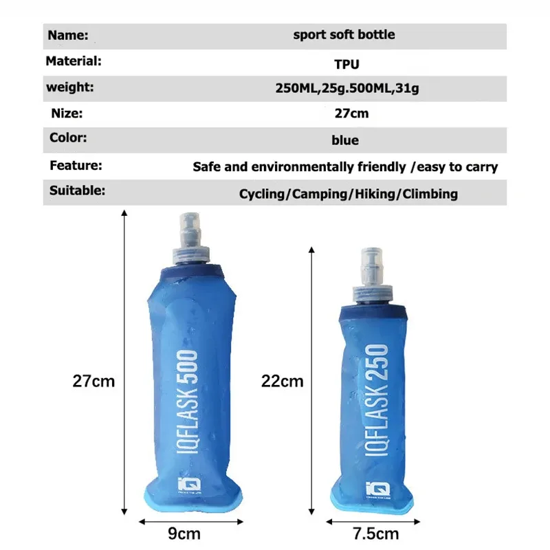 Bouteille d'eau pliable 250 ml / 500 ml, souple, pour le sport, la course, le camping et la randonnée 4