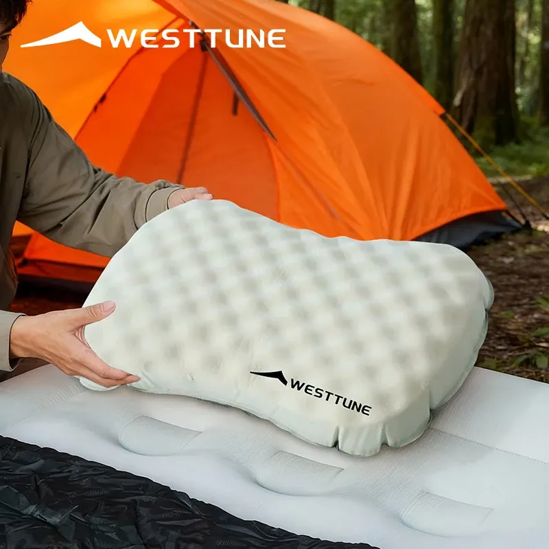 WESTTUNE – Oreiller gonflable de camping portable, pliable et compressible, oreiller de voyage en plein air pour le soutien du cou et des lombaires - Image 1