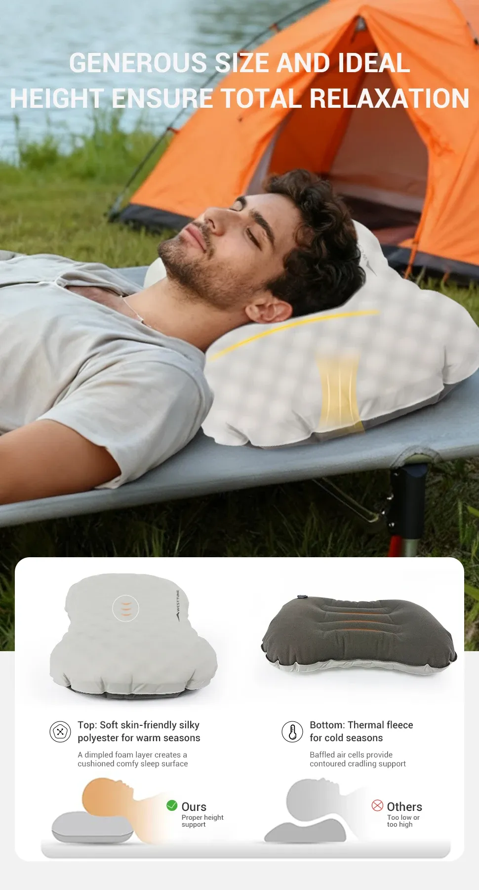 Détail du tissu doux de l'oreiller WESTTUNE