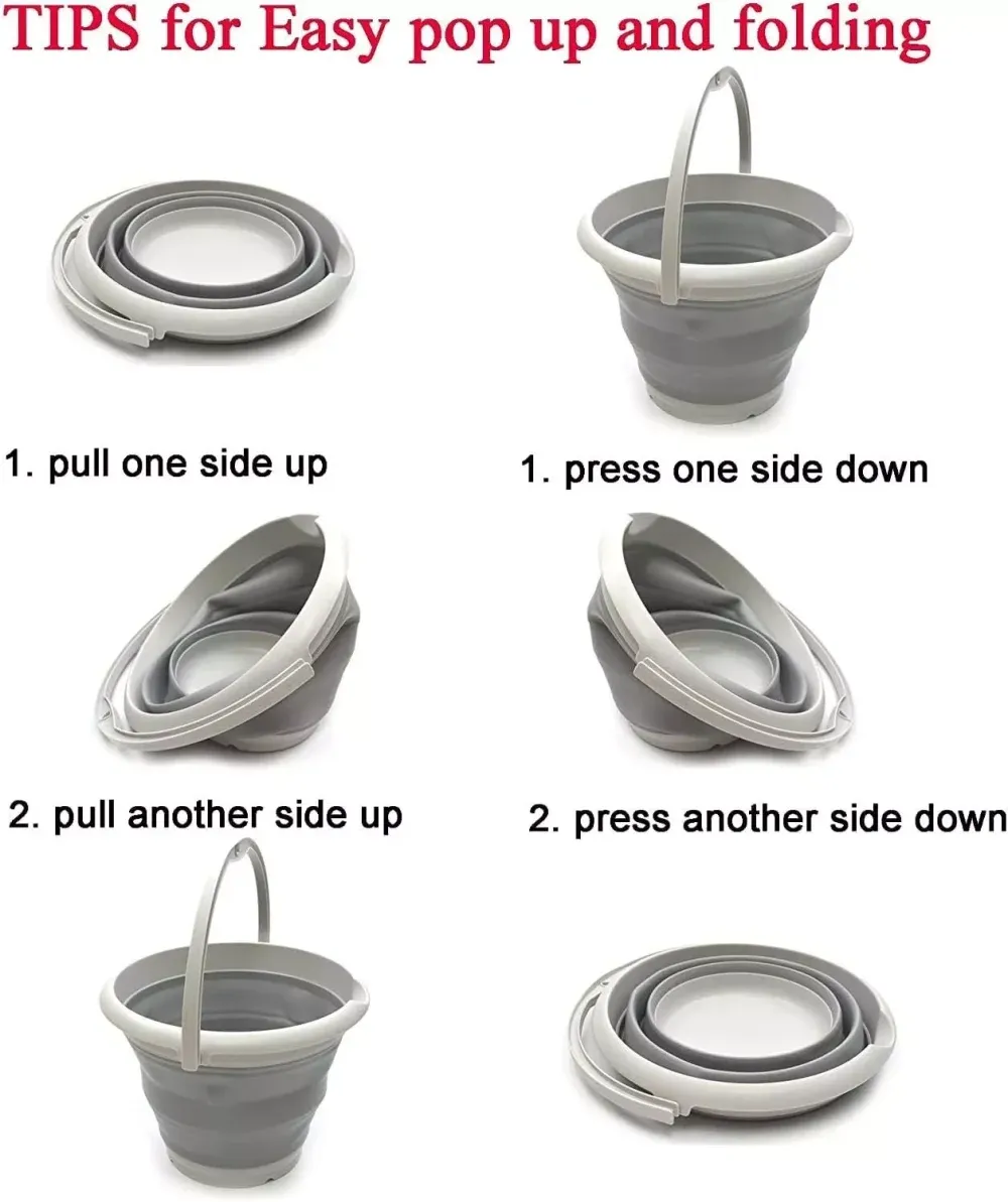 Seau pliable en silicone, usage nomade