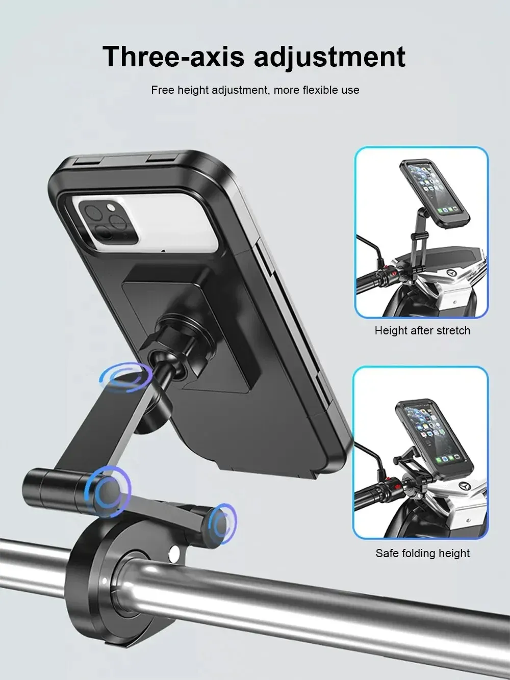 Support de téléphone étanche pivotant à 360° pour moto et vélo – Support GPS universel réglable pour smartphones et applications de navigation 3