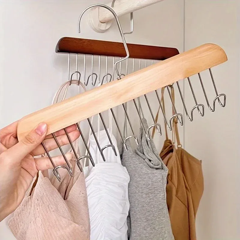 Organisateur de cintres en bois à plusieurs crochets pour sous-vêtements, soutiens-gorge et gilets, gain de place, support de rangement durable pour vêtements 4