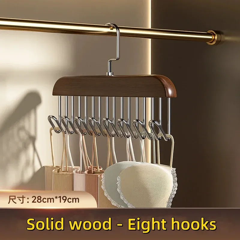 Organisateur de cintres en bois à plusieurs crochets pour sous-vêtements, soutiens-gorge et gilets, gain de place, support de rangement durable pour vêtements 10
