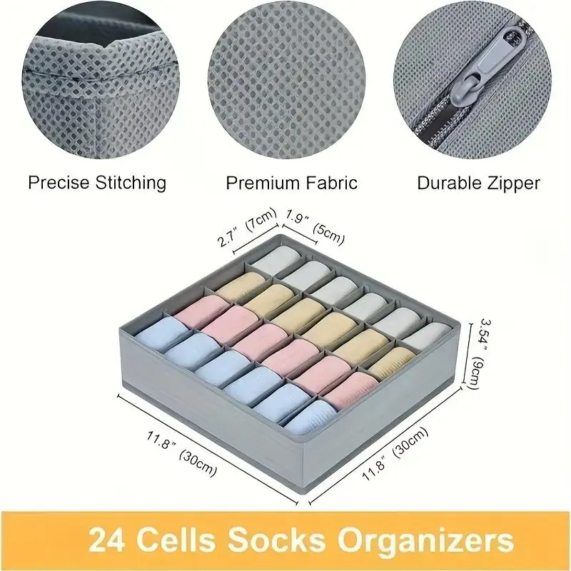 Organiseur pliable en tissu à 24 compartiments pour chaussettes et sous-vêtements, armoire et tiroir 2