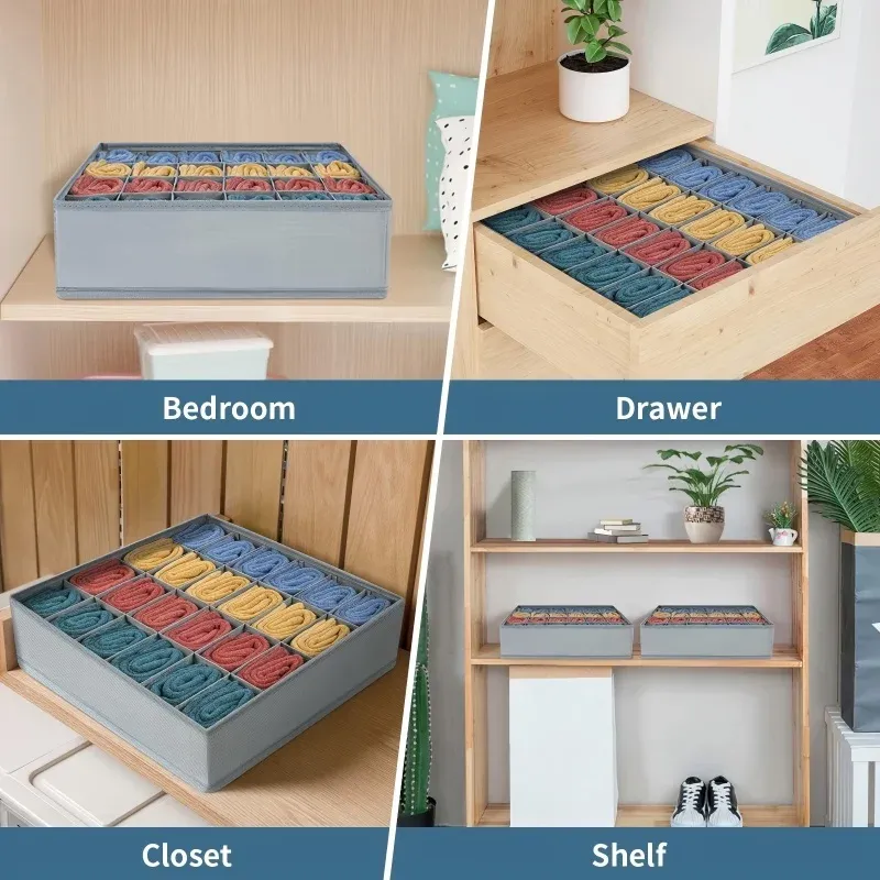 Organiseur pliable en tissu à 24 compartiments pour chaussettes et sous-vêtements, armoire et tiroir 4