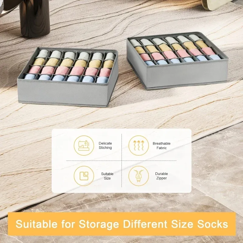 Organiseur pliable en tissu à 24 compartiments pour chaussettes et sous-vêtements, armoire et tiroir 5