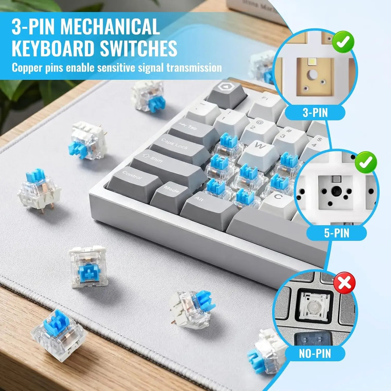Interrupteurs mécaniques de remplacement à 3 broches pour clavier DIY, lot de 10 ou 30 : bleu, rouge, marron 2
