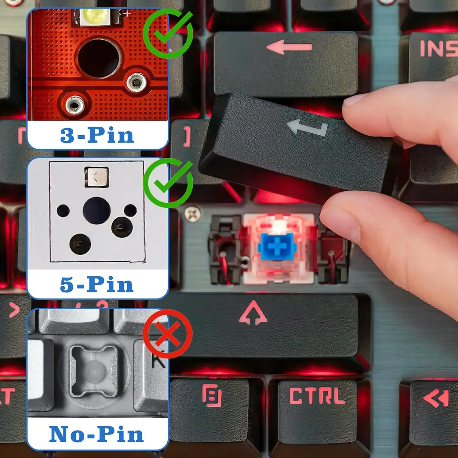 Interrupteurs mécaniques de remplacement à 3 broches pour clavier DIY, lot de 10 ou 30 : bleu, rouge, marron 4