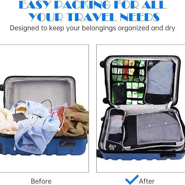 Ensemble de cubes d'emballage compressibles avec sac de voyage en maille extensible 4