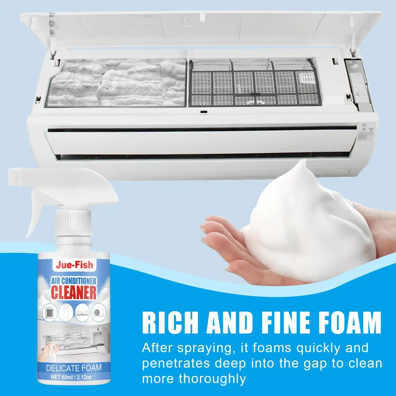 Spray nettoyant pour climatiseur, nettoyage professionnel des conduits, filtres et grilles d'aération – neutralisant d'odeurs pour climatisation domestique et automobile, lot de 1 ou 2 pièces 3
