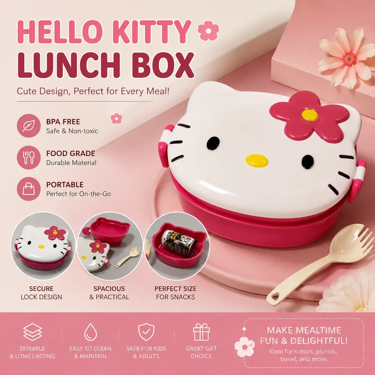 Boîte à lunch Hello Kitty, détail du design