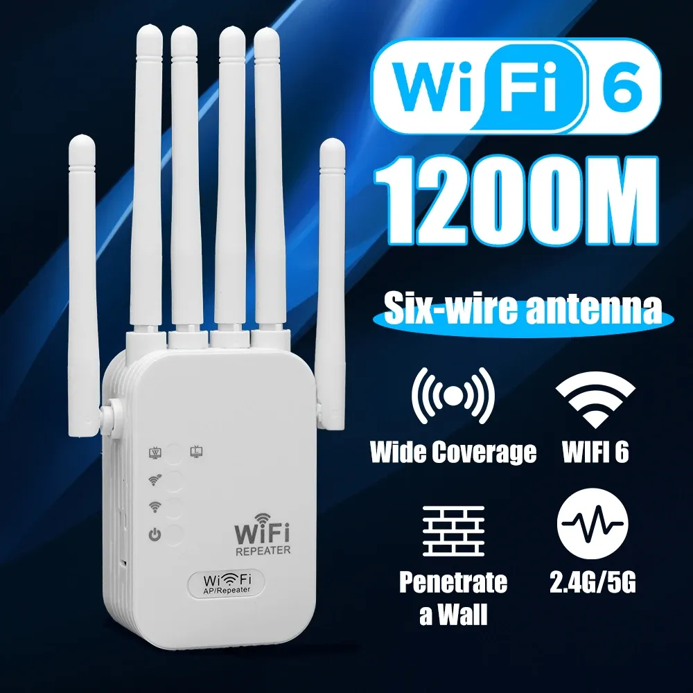 Répéteur WiFi 1200 Mbps, amplificateur de signal sans fil, double bande 2,4 GHz/5 GHz, couverture à 360° pour la maison et le bureau