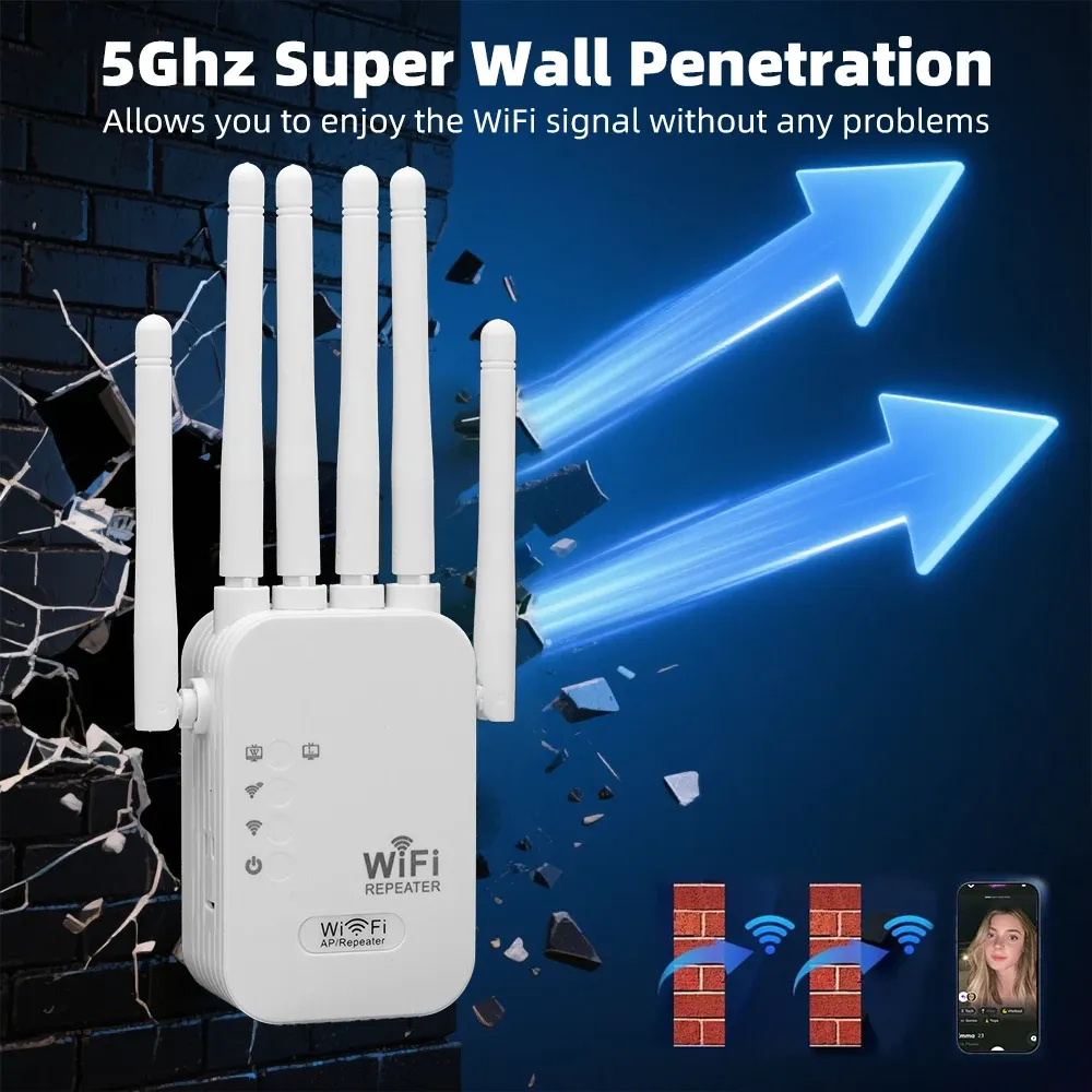 Répéteur WiFi 1200 Mbps, amplificateur de signal sans fil, double bande 2,4 GHz/5 GHz, couverture à 360° pour la maison et le bureau 2