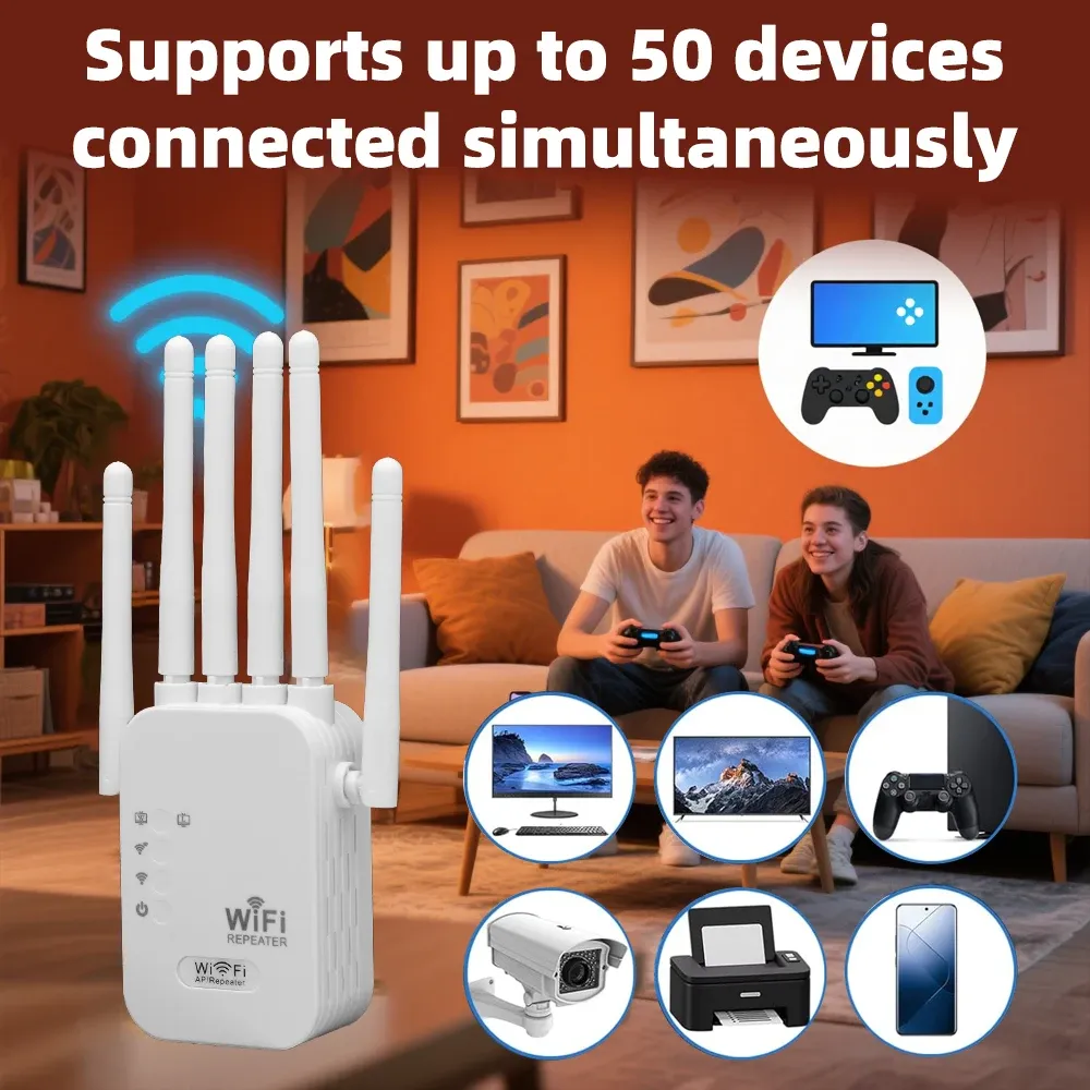 Répéteur WiFi 1200 Mbps, amplificateur de signal sans fil, double bande 2,4 GHz/5 GHz, couverture à 360° pour la maison et le bureau 4