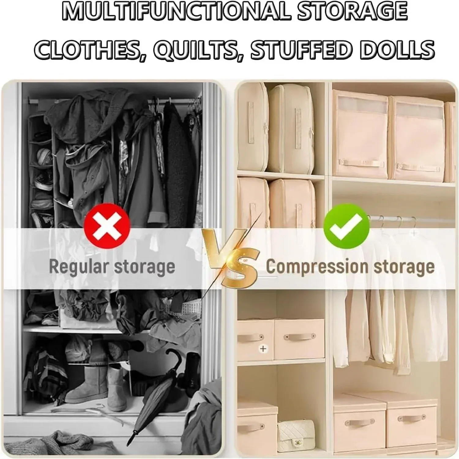 Sac de compression grand format pour couettes et vêtements, organisateur de placard ultra-compact à compression automatique 6