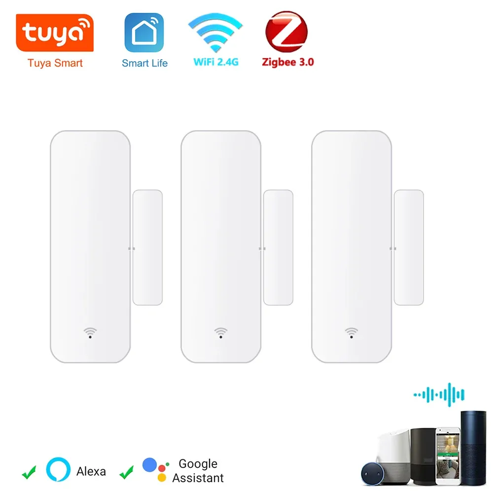 Capteur de porte Tuya WiFi Zigbee, détecteur de contact d'ouverture et de fermeture, alarme domotique intelligente, compatible Alexa et Smart Life - Image 1