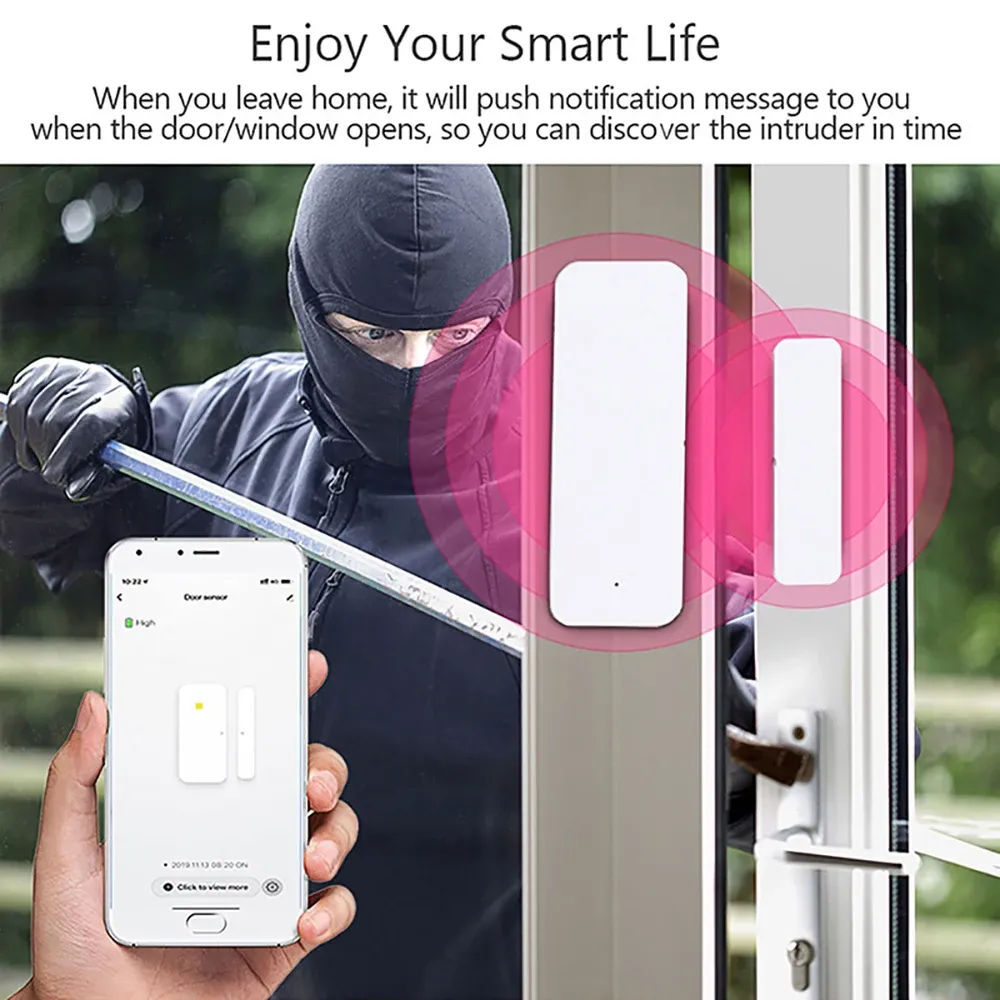 Capteur de porte Tuya WiFi Zigbee, détecteur de contact d'ouverture et de fermeture, alarme domotique intelligente, compatible Alexa et Smart Life 3