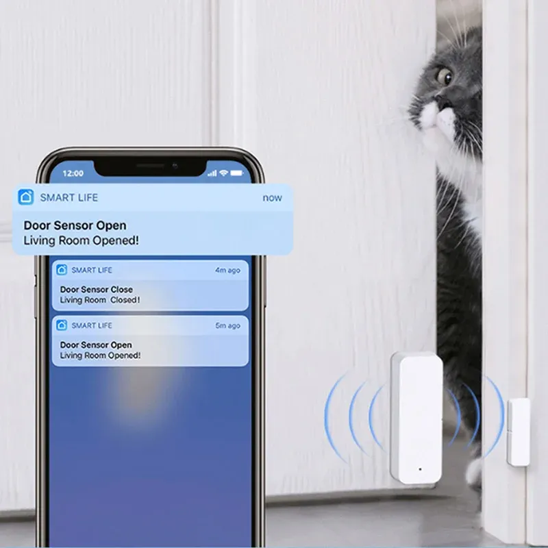 Capteur de porte Tuya WiFi Zigbee, détecteur de contact d'ouverture et de fermeture, alarme domotique intelligente, compatible Alexa et Smart Life 5