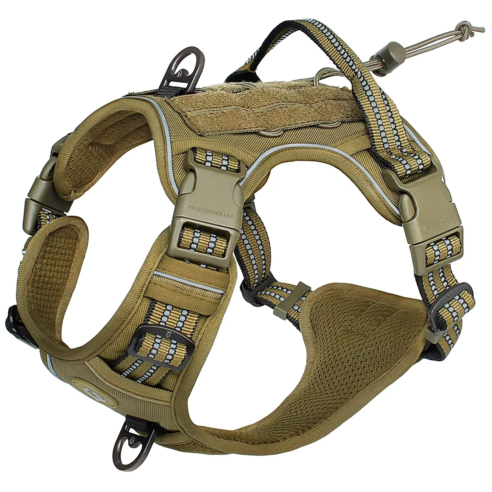 Harnais tactique respirant et réglable pour chien de taille moyenne à grande, sans traction, avec gilet MOLLE et bandes réfléchissantes 2