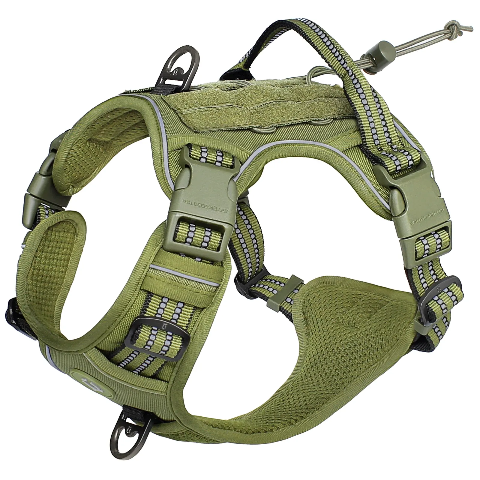 Harnais tactique respirant et réglable pour chien de taille moyenne à grande, sans traction, avec gilet MOLLE et bandes réfléchissantes 9