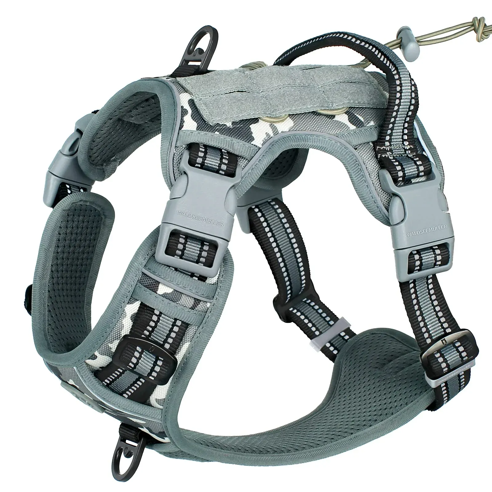 Harnais tactique respirant et réglable pour chien de taille moyenne à grande, sans traction, avec gilet MOLLE et bandes réfléchissantes 10