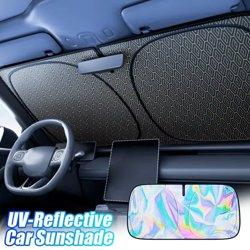 Pare-soleil réfléchissant anti-UV pour pare-brise arrière de voiture, isolant thermique et pliable avec pochette de rangement 7