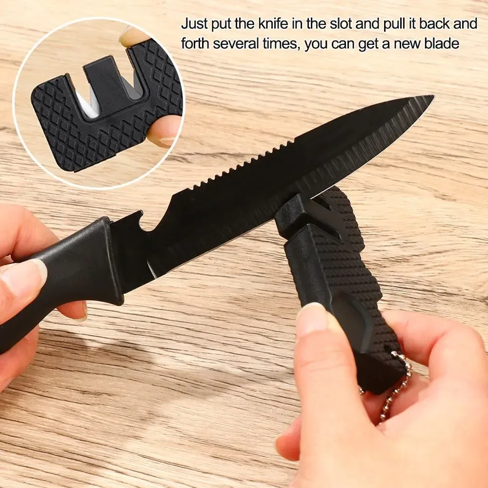 Mini affûteur de couteaux de poche en carbure et céramique, pierre à aiguiser multifonctionnelle pour outils d'extérieur 2