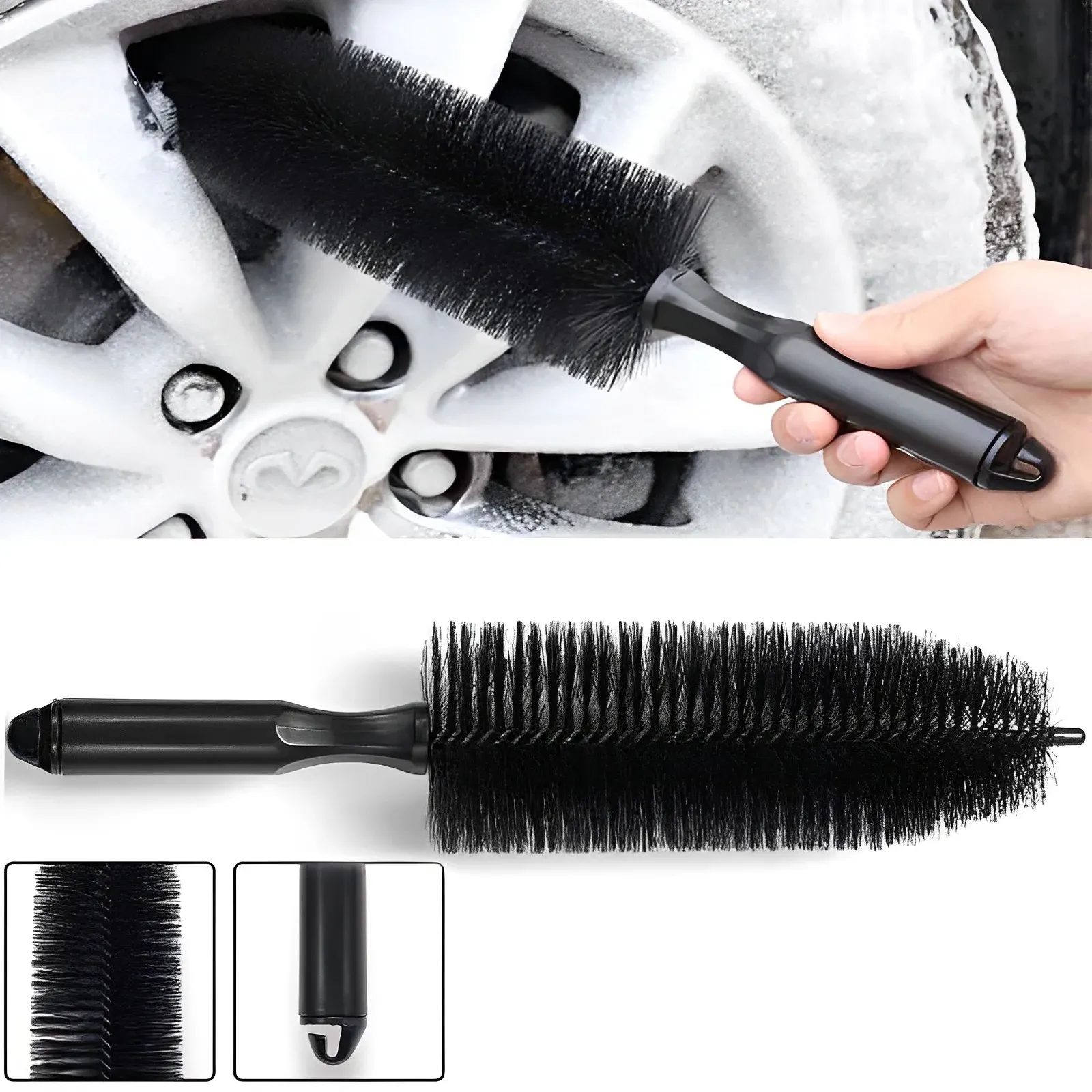 Brosse de nettoyage pour pneus et jantes de voiture avec manche - Image 1