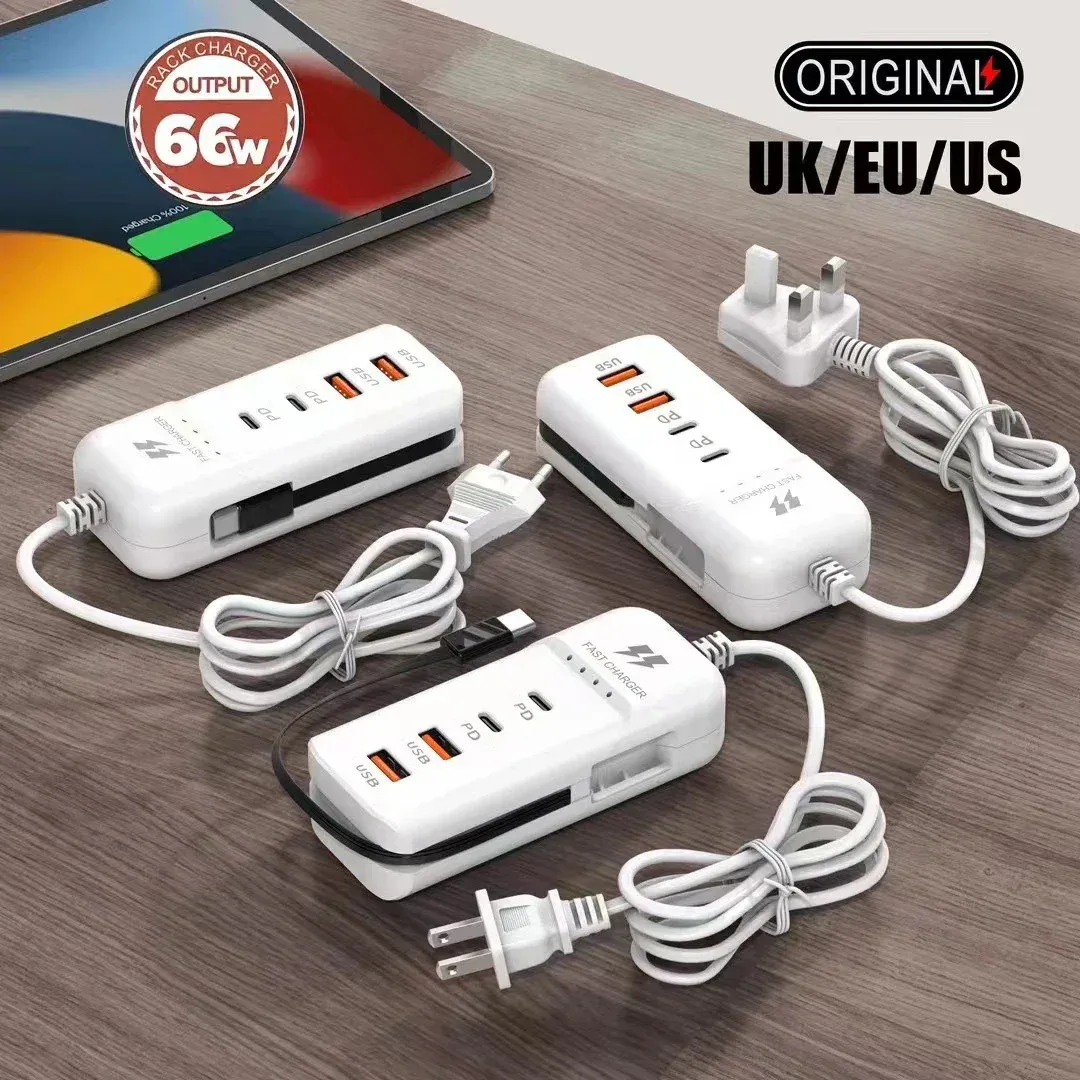 Chargeur USB-C PD à charge rapide avec hub multiport pour téléphone portable, prise UE/US