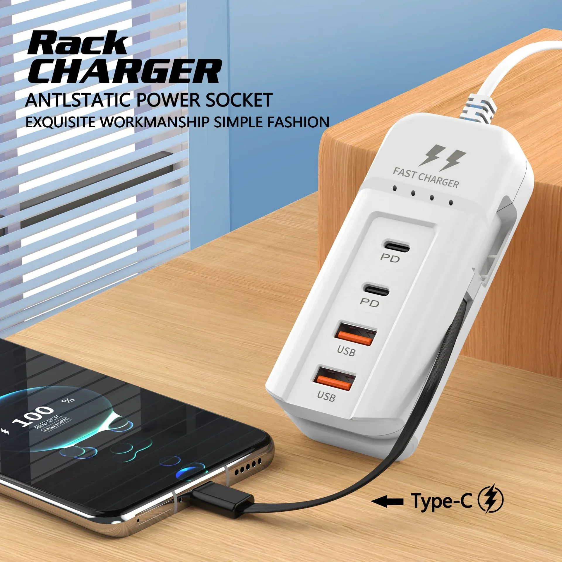 Chargeur USB-C PD à charge rapide avec hub multiport pour téléphone portable, prise UE/US 3